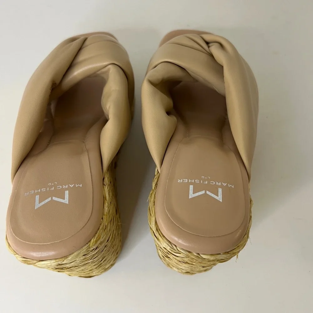 Marc Fisher LTD Navina‎ Leather Platform Wedge Espadrille Sandals Puffy Knot 7.5
